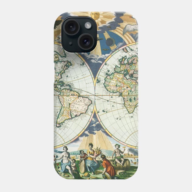 Antique Old World Double Hemisphere Map by Pieter Goos Phone Case by MasterpieceCafe