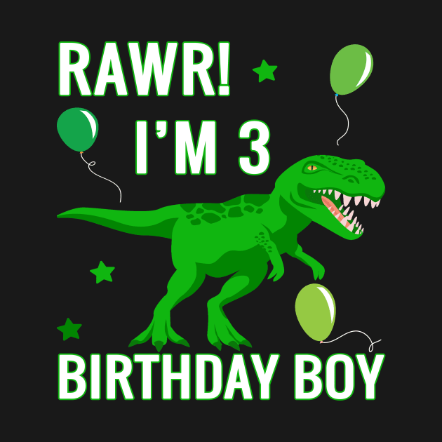 Kids 3 Year Old Shirt 3rd Birthday Boy T Rex Dinosaur by melmahameed