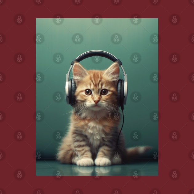 Cat wearing headphones by Deisgns by A B Clark 