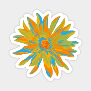 DAHLIA BURSTS Abstract Blooming Floral Summer Bright Flowers - Orange Yellow Lime Green Blue on Coral Red - UnBlink Studio by Jackie Tahara Magnet