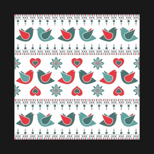 Birds and Hearts Pattern T-Shirt