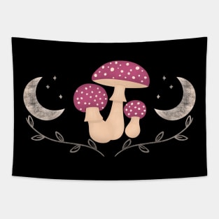 Moons and Mushrooms -Pink Tapestry