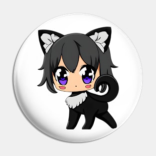 Anime Black Cat Girl With Cat Ears Pin