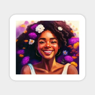 Afro girl happy portrait with flowers Magnet