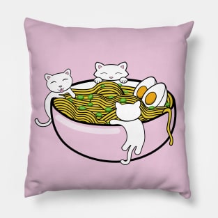 Tasty noodle soup in a pink bowl Pillow