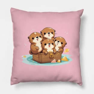 Kawaii Otters in a box Pillow