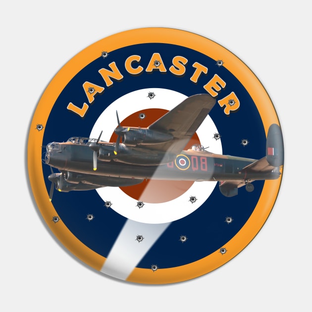 Lancaster Bomber in searchlight being attacked in RAF Roundel Pin by AJ techDesigns