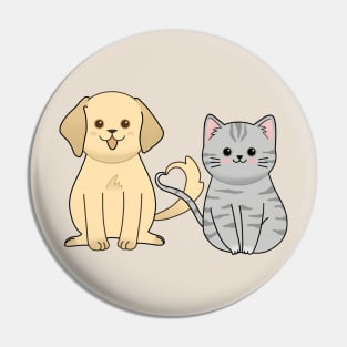 Cute chubby cat and dog with heart tail Pin