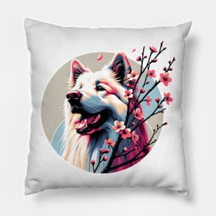 Maremma Sheepdog Joy Amidst Spring Cherry Blossoms Pillow