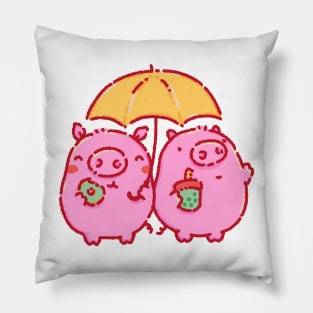 Pigs under a yellow umbrella Pillow