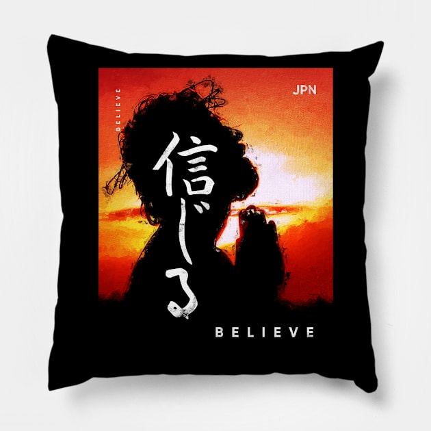 Japanese Aesthetic Graphic - Japan Tokyo Digital Paint Art - Believe Pillow by Adamita