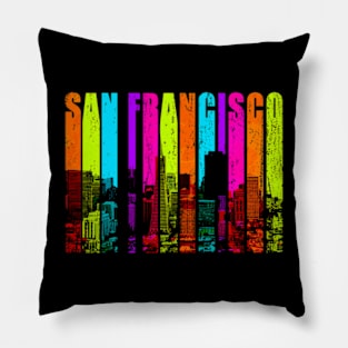 Retro San Francisco California Cityscape Skyline Pillow