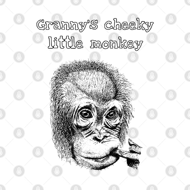 Granny's cheeky little monkey t shirt by bens black line art