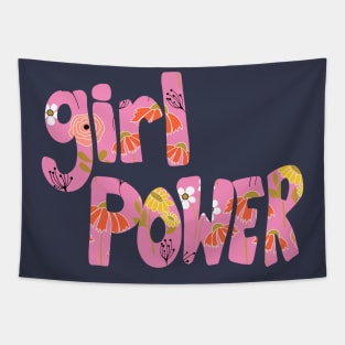 Girl Power Floral Pattern Lettering Tapestry