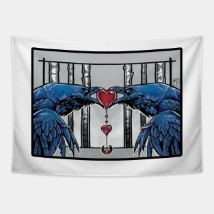 A Raven's Love - Black Outlined Version Tapestry