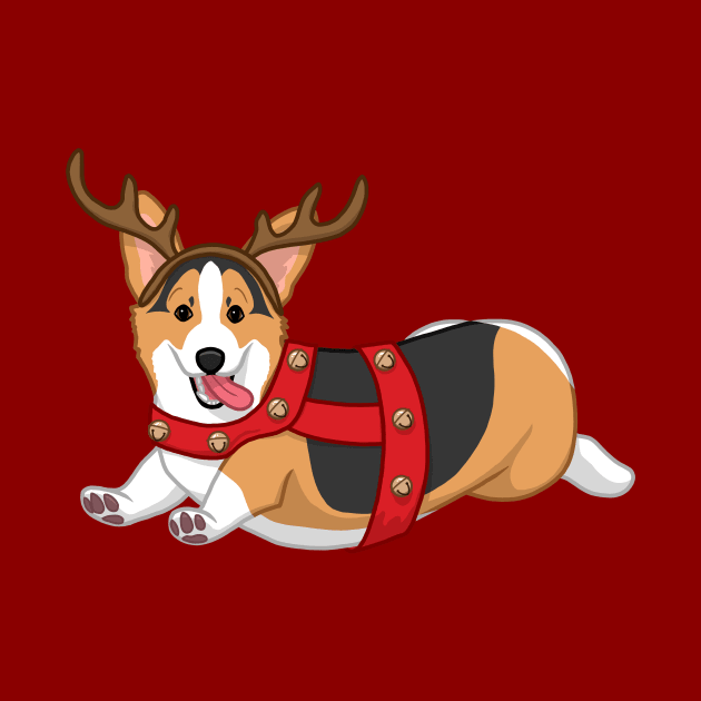 Cute Black & Tan Corgi in Christmas Reindeer Costume by csforest