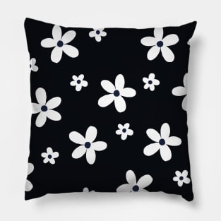 Summer Boho Black White Daisy Flowers Pillow