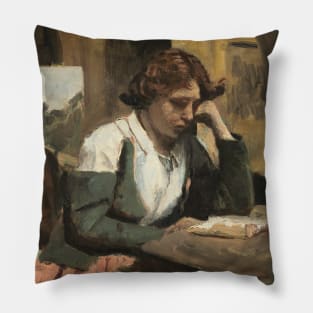 Young Girl Reading by Jean-Baptiste-Camille Corot Pillow