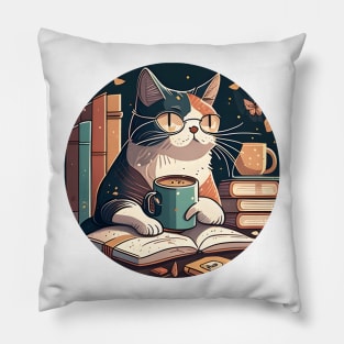 Cat Caffeine Addiction Coffee Reading Book - Love Cats Pillow