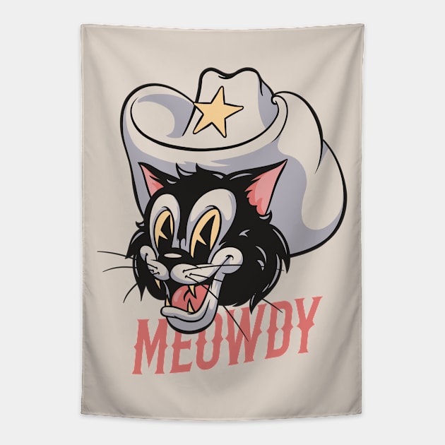 Howdy Meowdy - Cowboy Cat Retro Mascot | Howdy Tapestry by anycolordesigns