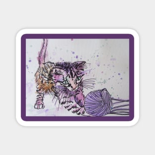 Cat Watercolour Painting Purple Magnet