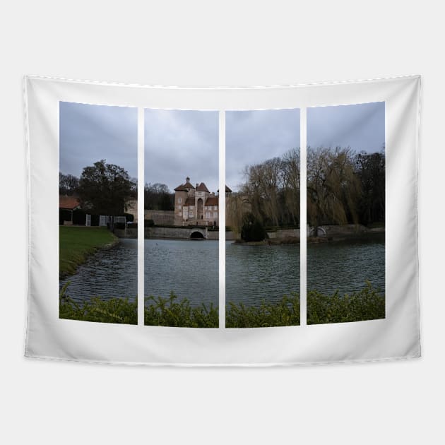 The castle of Sercy is a 12th-century castle in the Bourgogne-Franche-Comte. Cloudy winter day Tapestry by fabbroni-art