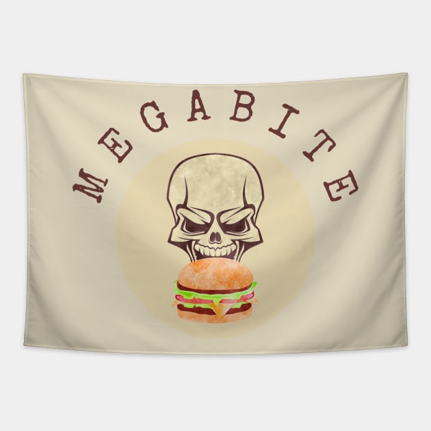 Megabyte Pun - Food Pun - Skull Eating a Burger Tapestry by Yas R