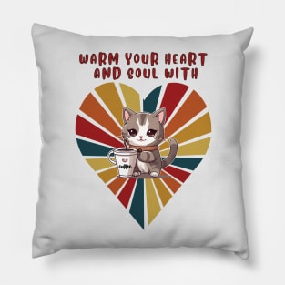 Warm your heart and soul with Cat and coffee KAWAII Pillow