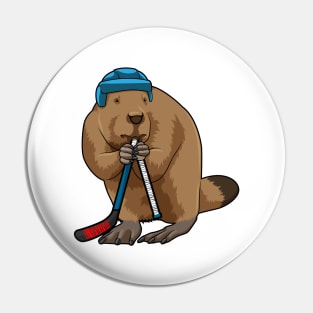 Beaver at Ice hockey with Ice hockey stick Pin