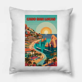 A Vintage Travel Art of Cabo San Lucas - Mexico Pillow