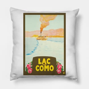 Lac de Como (Lake Como), Italy - Vintage Travel Poster Design Pillow