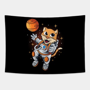 Astronaut cat with galaxy in hand Tapestry