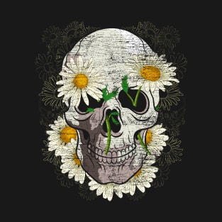 Floral Gardener Daisies Skeleton Head Nature Daisy Flower T-Shirt