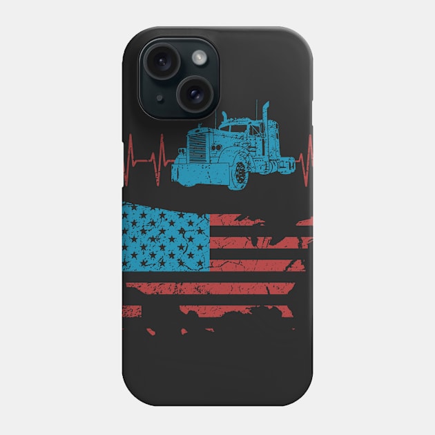Truck Driver Heartbeat Vintage American Flag Phone Case by Xeire