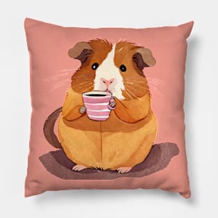 Cute Watercolor Guinea Pig Drinking Tea Pillow