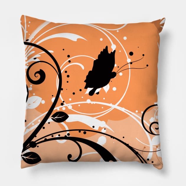 Floral Art Orange White Butterfly Pillow by Tshirtstory