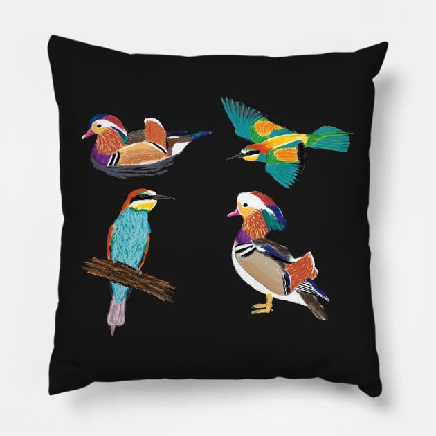 Nice Artwork showing a Mandarin Duck III Pillow by JDHegemann