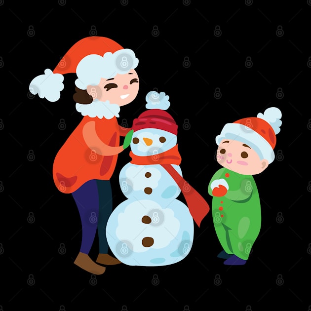 Kids building snowman by holidaystore