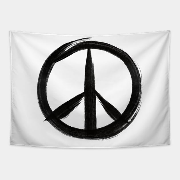 Zen Peace Symbol in black ink Tapestry by drumweaver