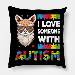 I Love Someone With Autism Funny Autism Awareness Llama Puzzle Pillow