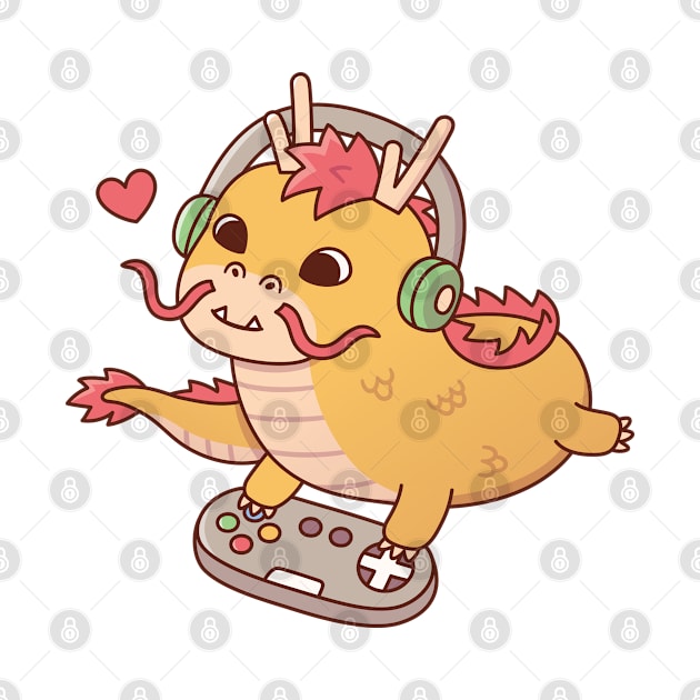 Cute Dragon Playing Video Games on Game Controller by rustydoodle