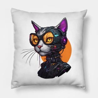 full of colors futuristic cat Pillow