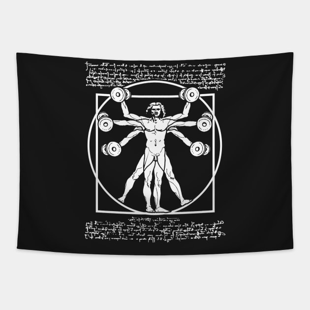 VITRUVIAN MAN BODYBUILDER, LEONARDO DA VINCI PARODY, Tapestry by Tshirt Samurai