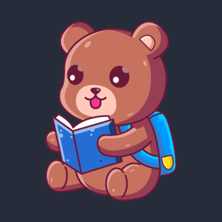 Cute School Brown Bear Reading Book T-Shirt