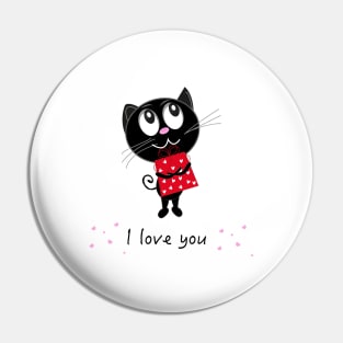 Cute romantic black cat holding red gift box Pin