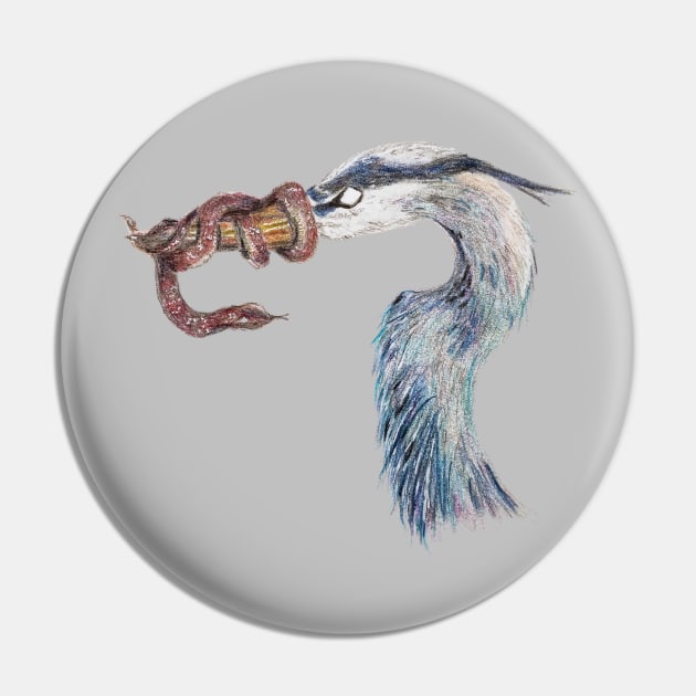 Snake Blue Heron Pin by Animal Surrealism