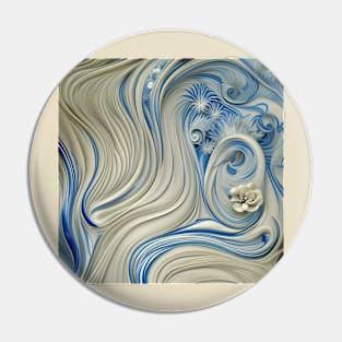 Swirly Flowing Ivory And Cobalt Curlicues Pin