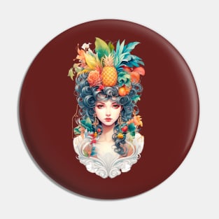 Girl with Fruits and Flowers on her Head Pin