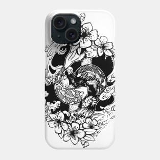 Yin Yang Koi fish in wave and sakura flowers Phone Case