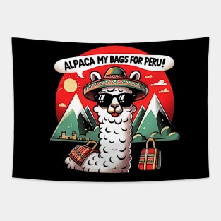 Funny Peruvian Llama Alpaca My Bags For Peru Pun Tapestry